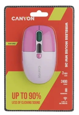Canyon MW-26 ružová / Bezdrôtová myš / LCD displej / Tichý klik / Dual Mode (CNS-CMSW26P)