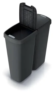 Prosperplast Odpadkový kôš COMPACTA Q DUO recyklovaná čierna / 50 l / plast / čierne veko (NDAB50-S411*)