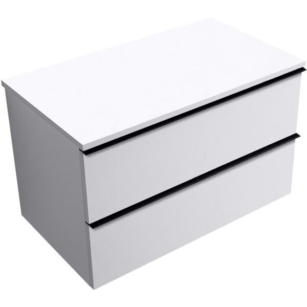 CERANO - Kúpeľňová skrinka Velora - biela matná, úchytka čierna + doska pod umývadlo Navira Slim - 18 mm - 80x54,8x46,5 CER-664723