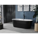 MEXEN/S - Luna voľne stojaca vaňa 140 x 75, biela/čierna, sifón a prepad čierna 52031407575-70