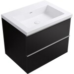 CERANO - Kúpeľňová skrinka Velora - čierna matná, úchytka chróm + umývadlo z lit. mramoru Ovo - biela lesklá - 60,5x58x46,5 CER-980000