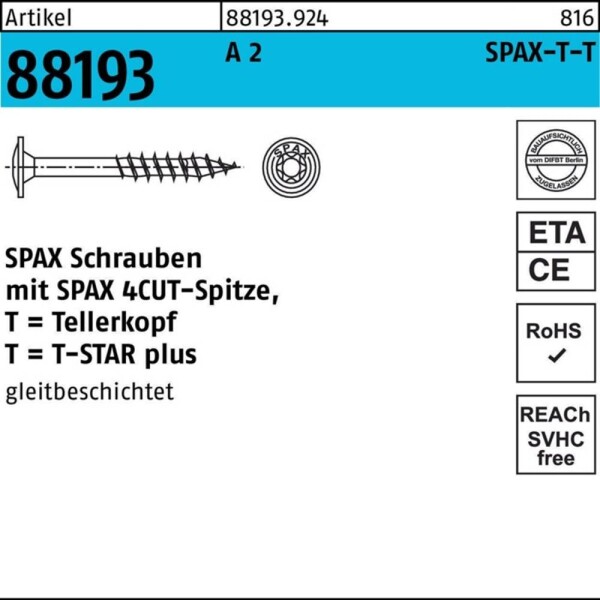 SPAX SPAX-T-T 881939240080120 skrutky do drevotriesky 8 mm 120 mm T-STAR plus nerezová ocel A2 50 ks; 0257000801205