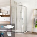 MEREO Mereo Sprchový set:, LIMA, štvrťkruh, 90x90x190 cm, R 550, chróm ALU, sklo číre, vanička liaty mramor CK608B23KM