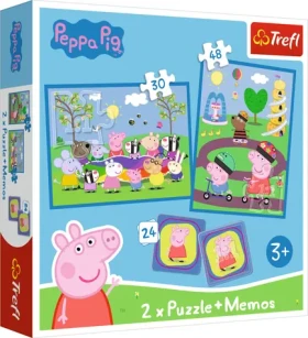 Trefl - Puzzle - Sada 3v1 Šťastné chvíle s prasiatkom Pepinou (2x puzzle + Pexeso)