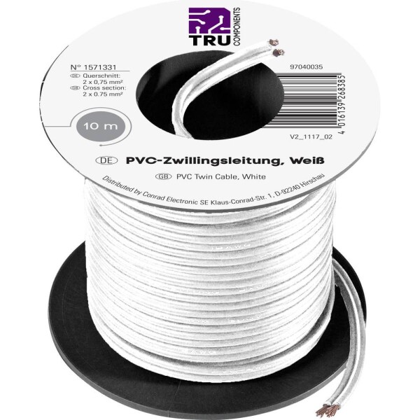 TRU COMPONENTS 1571331 opletenie / lanko 2 x 0.75 mm² biela 10 m; 1571331