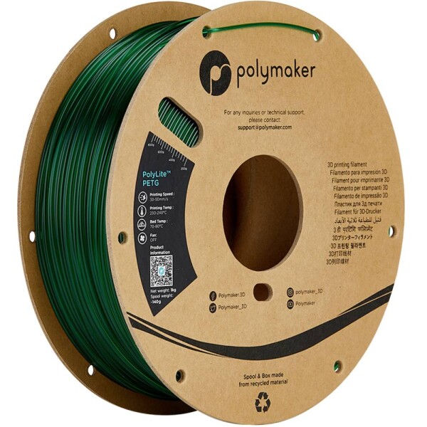 Polymaker PB01033 vlákno pre 3D tlačiarne PETG plast Žiaruvzdorné, Vysoká pevnosť v ťahu 1.75 mm 1000 g zelená (priesvitná) PolyLite™ 1 ks; PB01033