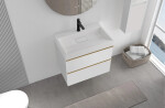 CERANO - Kúpeľňová skrinka Velora - biela matná, úchytka zlatá + umývadlo z lit. mramoru s otvorom Vita - biela matná - 70x63x46,5 CER-8050BD83934