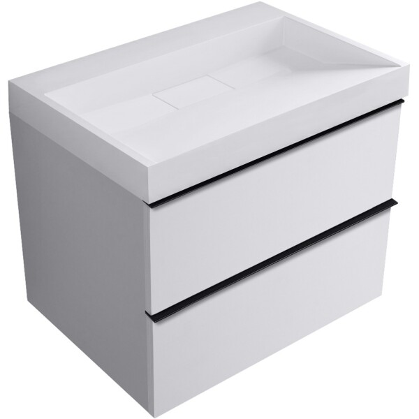 CERANO - Kúpeľňová skrinka Velora - biela matná, úchytka čierna + umývadlo z lit. mramoru Vita - biela lesklá - 70x63x46,5 CER-8050BD83986