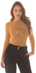 Sexy 2Piece Knit-Set / Top + cropped Sweater CAPPUCCINO Einheitsgroesse