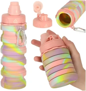 KIK Skladacia fľaša na vodu Ružová / Fľaša na pitie / 500 ml / silikón (KX3070)