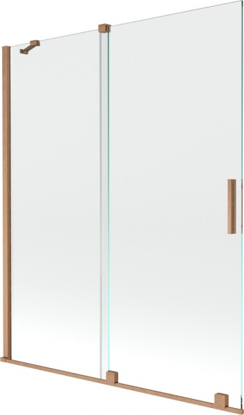 MEXEN/S - Velar Dvojkrídlová posuvná vaňová zástena 140 x 150, transparent, kartáčovaná meď 896-140-000-01-65