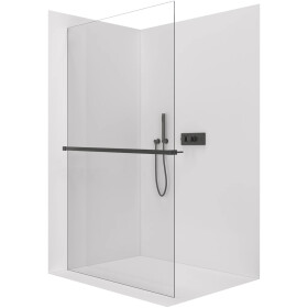 CERANO - Sprchová zástena Walk-in Crystal Ľ/P - 10 mm + polička/držiak na uteráky - bezvzperový systém - čierna matná, transparentné sklo - 150x200 CER-8050BD82798