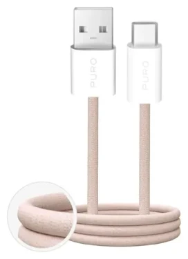 Puro Fabrik béžová / Dátový kábel / USB-A - USB-C / 1,5 m / 10 W / opletený