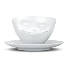 FIFTYEIGHT PRODUCTS Kávový hrnček Grinsend biela / Hrnček / 200 ml / Porcelán / S tanierikom / Do umývačky aj mikrovlnky (T014101)