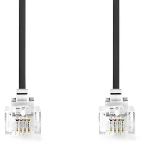 Nedis telefónny kábel RJ11-RJ11 čierny / Telefónny kábel / plochý / pozlátené konektory / 5 m (TCGL90200BK50)
