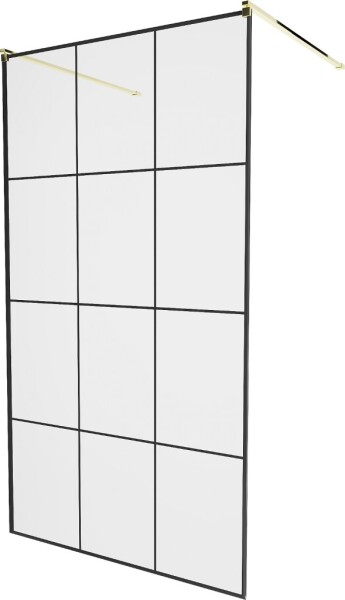 MEXEN/S - KIOTO samostatne stojaca sprchová zástena 100 x 200, transparent/čierna vzor 8 mm, zlatá 800-100-002-50-77