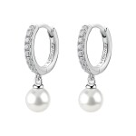 Brosway Strieborné kruhové náušnice so zirkónmi a perlou Infinite White Fancy FIW144