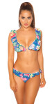 Sexy Bikini with ruffles flower print royalblue XL