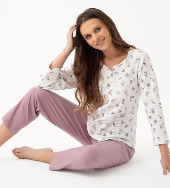 Luna 317 7/8 M-2XL Z25/26 dámske pyžamo ecru-cocoa M