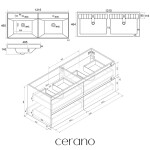 CERANO - Kúpeľňová skrinka Carole - keramické dvojumývadlo Viano - betónovo šedá - 121,5x62,5x46,5 CER-262719