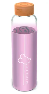 STOR Sklenená fľaša s návlekom Mickey Mouse 585 ml / Fľaša na pitie / Silikónový návlek / Sklo (ST00245EPM)