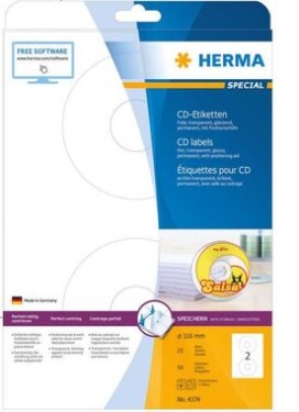 HERMA CD etikety / transparentné fólie / priemer 116mm / 25 listov (4374-HER)