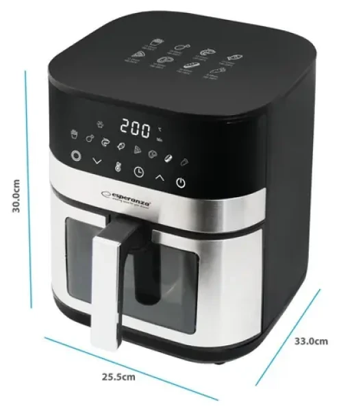 Esperanza EKA003 čierna/nerez / Teplovzdušná fritéza / 1400 W / 5 L / 8 programov / 200 °C (EKA003)