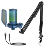 FIFINE AmpliGame A6T RGB modrá / Herný mikrofón / USB / kondenzátorový / dotykové stlmenie (A6TB)