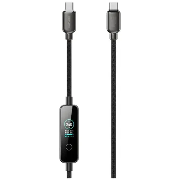 4smarts ScreenCord čierny / Kábel USB-C / 240 W PD 3.1 / TFT displej / 1,2 m / nylonový oplet (543240)