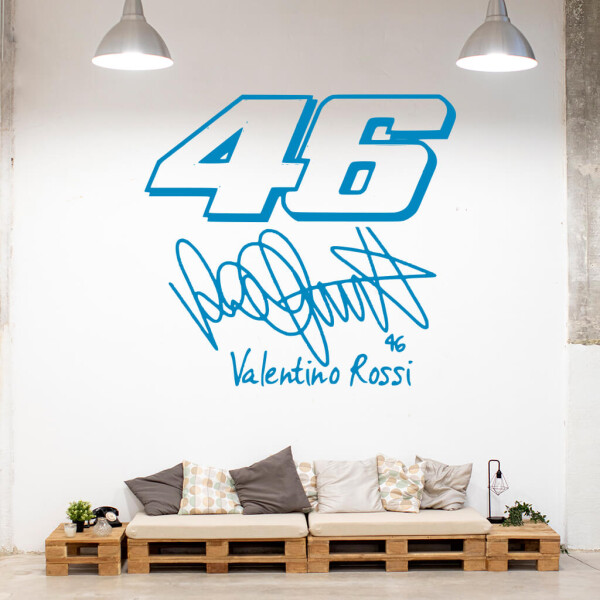 Veselá Stena Samolepka Valentino Rossi 46 Farba: modrá, Veľkosť: 60 x 56 cm