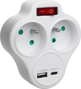 Maclean MCE336 / Zásuvkový rozbočovač / 2x zásuvka / USB-A + USB-C 2,4A / 16A (MCE336)