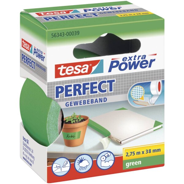 Tesa PERFECT 56343-00039-03 páska so skleným vláknom tesa® Extra Power zelená (d x š) 2.75 m x 38 mm 1 ks; 56343-00039-03