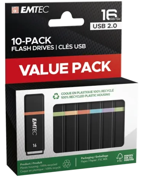 EMTEC K100 USB 16 GB (10ks) / 10x flash disk / USB 2.0 / čítanie: 15MBs / zápis: 5MBs (ECMMD16GK102P10)