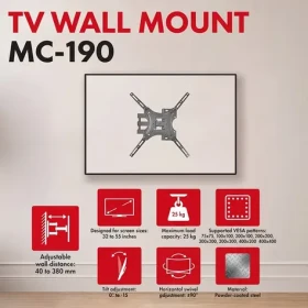 Maclean nástenný držiak TV čierna / Nástenný držiak pre TV / VESA 75x75-400x400 mm / 32-55" / nosnosť 45 kg (MC-190)
