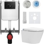 CERANO - Závesné WC s bidetom Basic/Cronus Premium - biela lesklá - WC tlačidlo Dualo/Čierna - na zamurovanie - 59,3x38,4 CER-8050BD86471