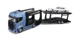 Bburago STREET FIRE Kamión s návesom Multicar Carrier Scania 770S + Porsche Macan 1:43