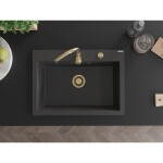 MEXEN/S MEXEN/S - Elix granitový drez 1-miska 700 x 500 mm, čierna kropenatá, sifón zlatá 6526701005-76-G