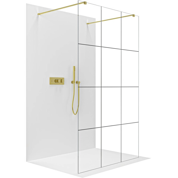CERANO - Sprchová zástena Walk-in Onyx Duo Ľ/P - 8 mm - hranatá vzpera - zlatá, industriálne sklo - 90x200 CER-8050BD1830