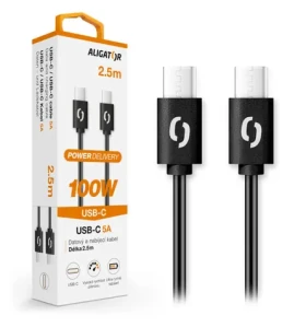 Aligator Dátový kábel POWER 100W / USB-C/USB-C 5A / 2.5m čierny (DATKP52)