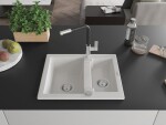 MEXEN/S MEXEN/S - Carlos granitový drez 1.5 vrátane batérie Flora, biela 6518-20-670401-07