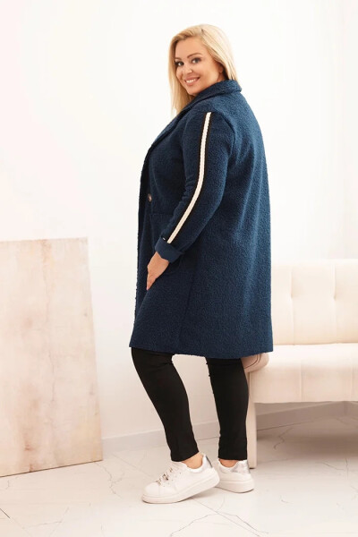 Dámsky kabát Plus Size z umelej jahňacej kože s vreckami tmavý denim UNI
