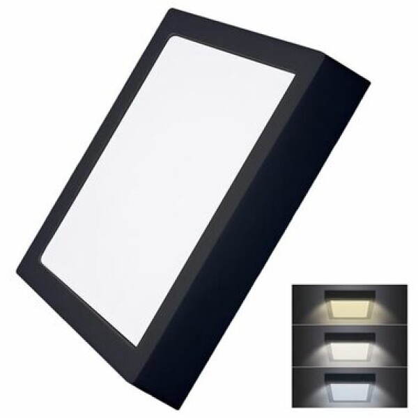 Solight WD175-B LED mini panel CCT čierna / prisadený / 24W / 1800lm / 3000K / 4000K / 6000K / štvorcový (8592718033460)