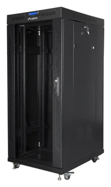 Lanberg 27U 19" čierny / Stojanový rozvádzač / 600x800 mm / Flat pack / Sklenené dvere / LCD (FF01-6827-12BL)
