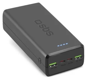 SBS PowerBank 30 000 mAh čierna / Powerbanka / Power Delivery 20 W / 2x USB-C / 2x USB-A
