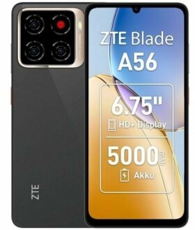 ZTE ZTE Blade A56 - 4G Smartphone - Dual-SIM - RAM 4 GB / Interner Speicher 64 GB - microSD slot - 6.75" - 1600 x 720 Pixel (90 Hz) - Triple-Kamera 13 MP, 0.08 MP, 0,08 MP - front camera 8 MP - Tiefschwarz