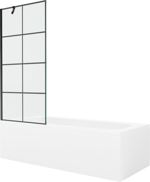MEXEN/S - Vega obdĺžniková vaňa 180 x 80 cm s panelom + vaňová zástena 80, čierna vzor 550118080X9508007077
