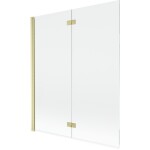 MEXEN - MIST vaňová zástena 140x150 cm 6mm 2-s, zlatá kartáčovaná, číra, ľavá 8A9-140-002-55-00-L