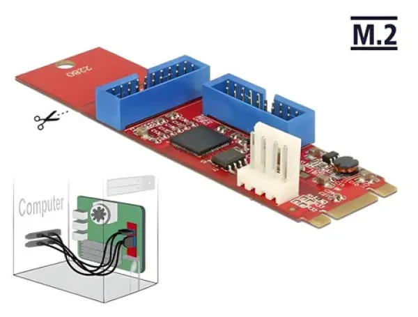 DeLock Adaptér M.2 Key B+M - 2x USB 3.0 pin header / Adaptér / Podpora 2280/2260 (62843)