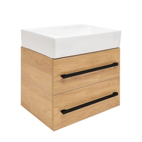 Kúpeľňová skrinka s umývadlom a čiernou úchytkou SAT Cube Way 60x53x46 cm dub Hickory mat CUBE46C602DHSATCWL CUBE46C602DHSATCWL