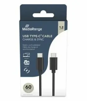 MediaRange USB-C - USB-C čierna / Dátový a nabíjací kábel / PD 60 W / USB 3.2 Gen 1 / 5 Gbit / s / 1,2 m (MRCS213)